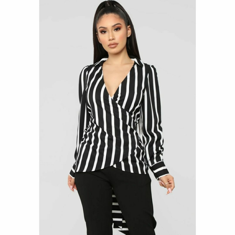 Black and White Wrap Top